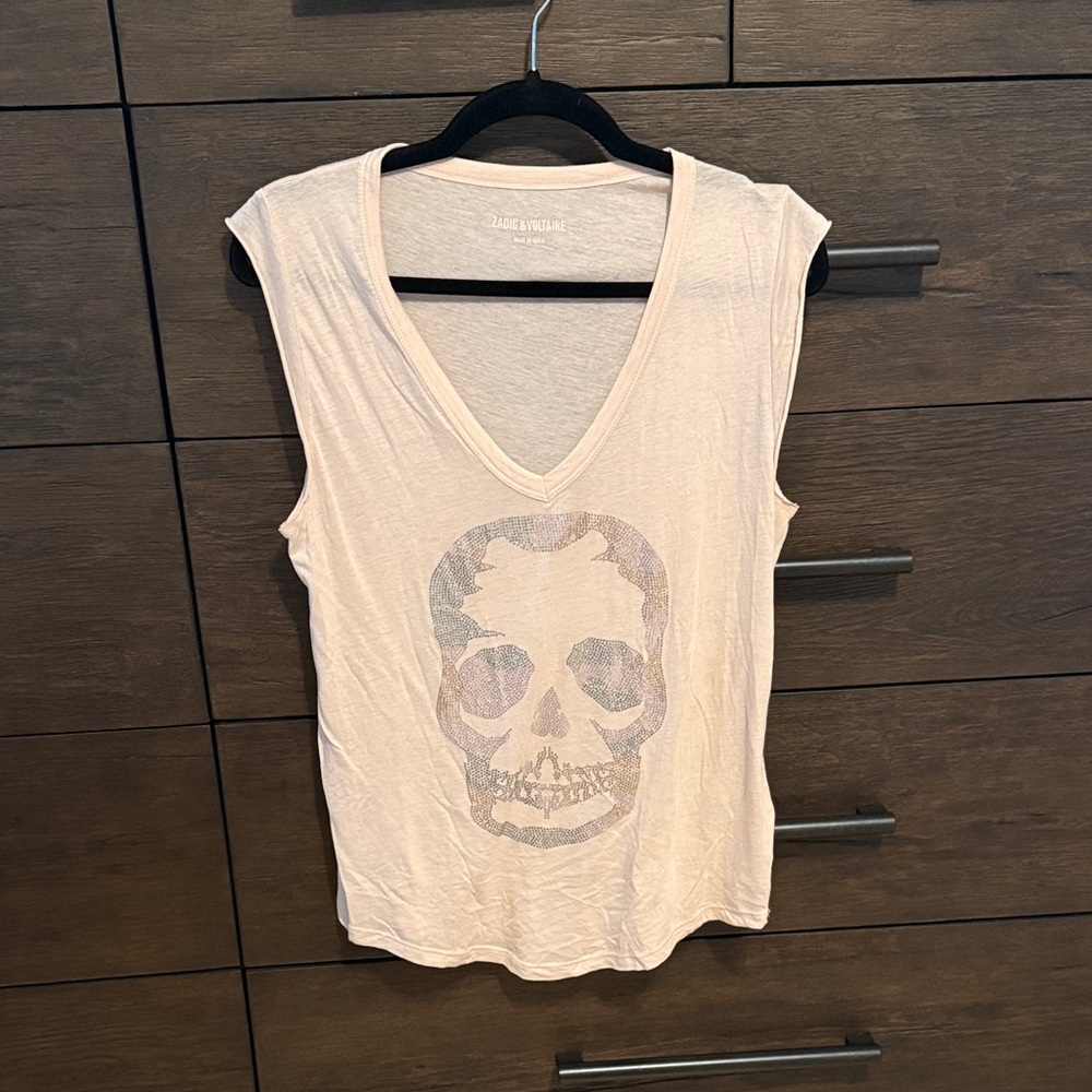 Zadig & Voltaire Pink Skull Muscle Tee